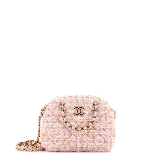 CHANEL CC Dome Zip Handle Clutch with Chain Quilted Tweed Mini