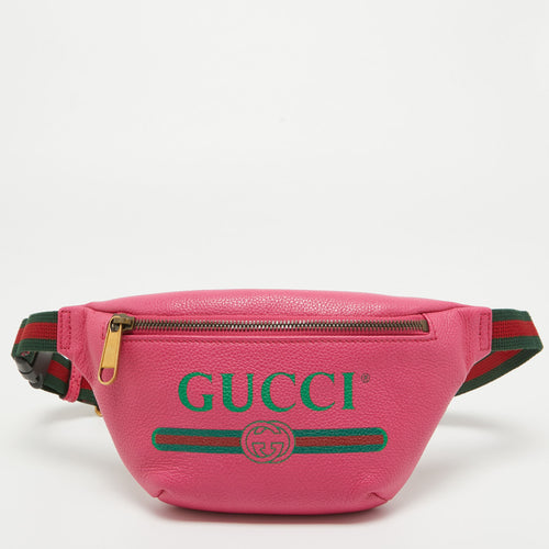 Pink Leather Logo Web Belt Bag