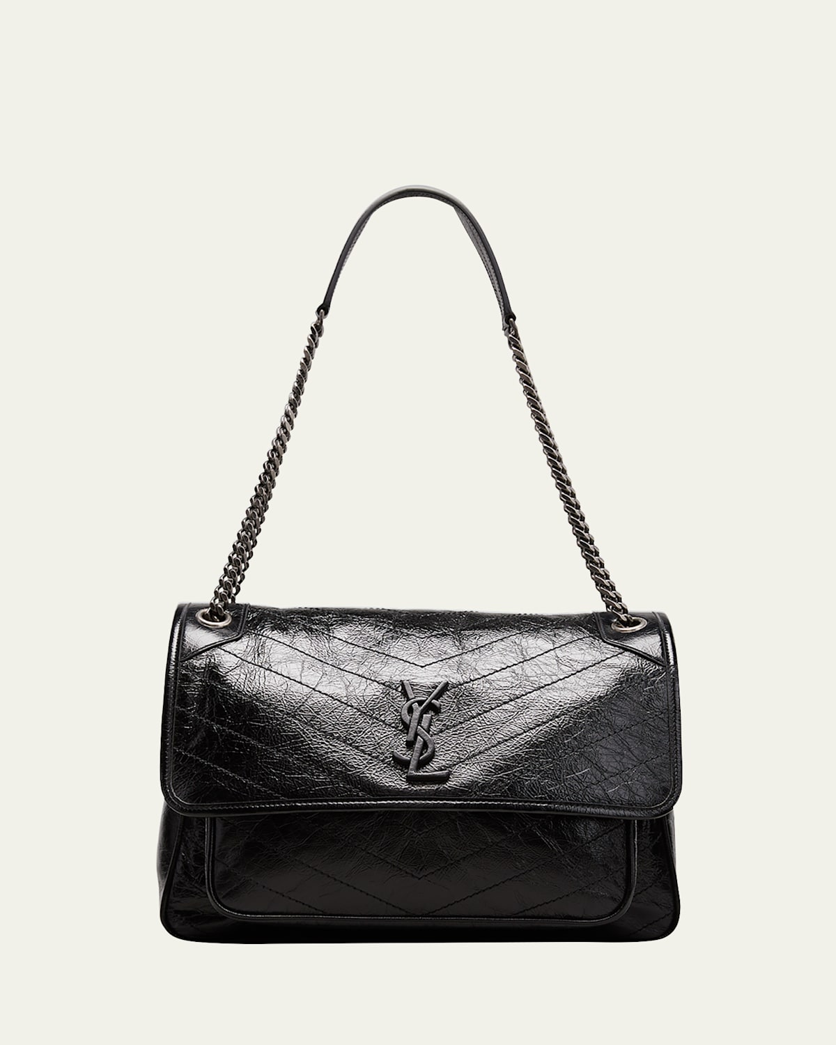 Saint Laurent Niki Large Flap YSL Shoulder Bag in Crinkled Leather