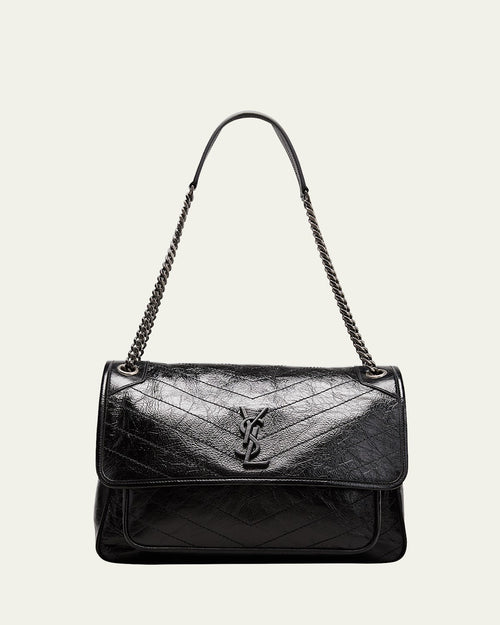 Niki Large Flap YSL Shoulder Bag in Crinkled Leather