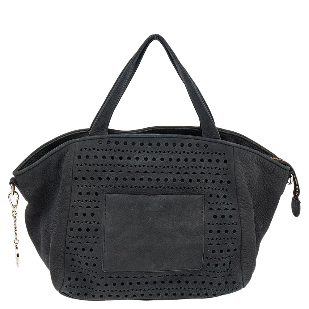 DKNY Black Leather Zip Tote