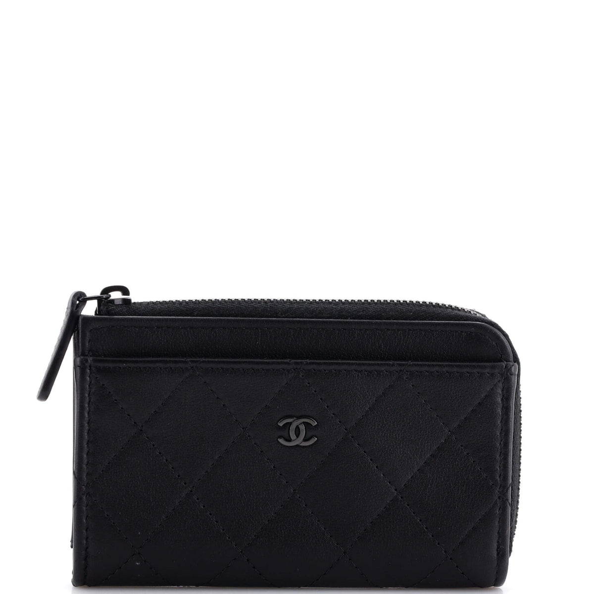 Chanel CHANEL So Black Zip Around Card Holder Quilted Lambskin