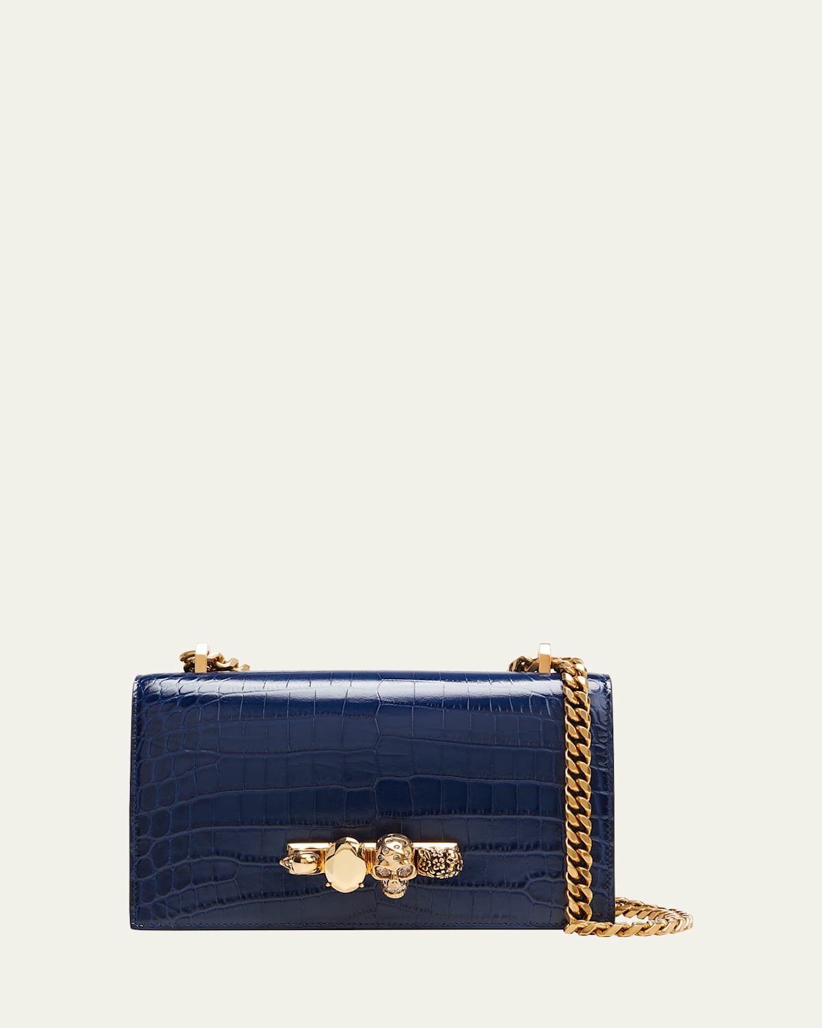 Alexander Mcqueen Jeweled Mock-Croc Shoulder Bag