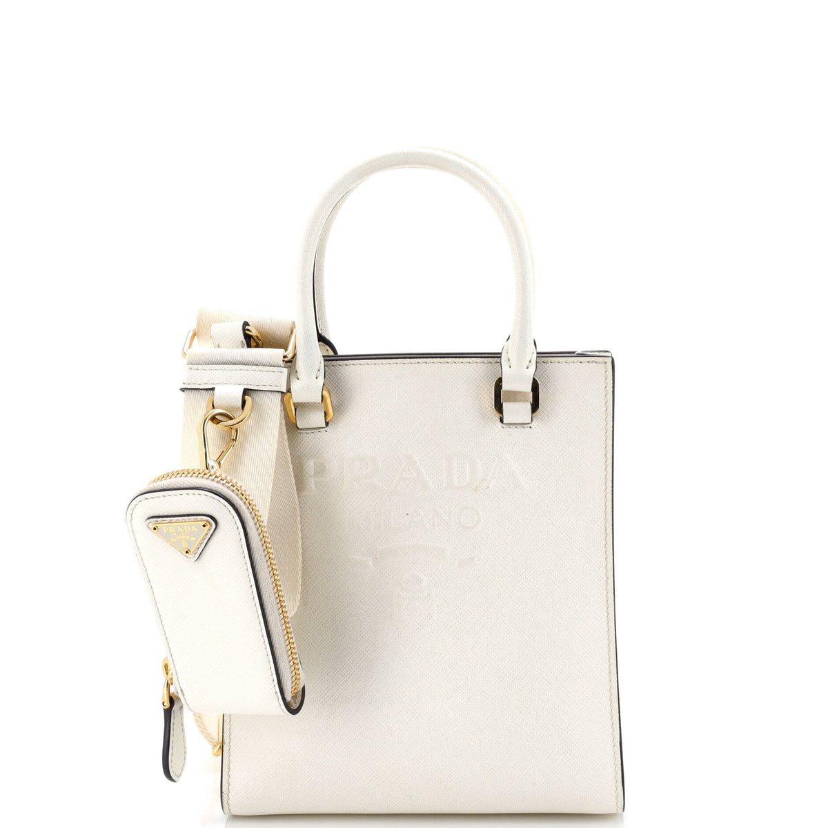 Prada PRADA Lux Embossed Logo Tote Saffiano Leather Small