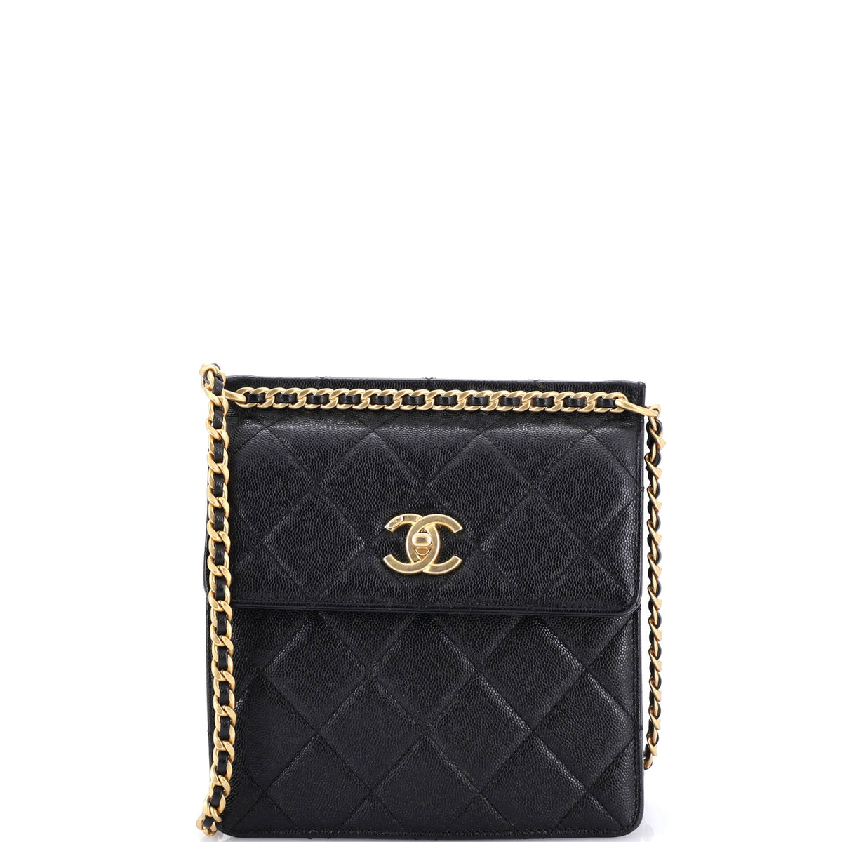 Chanel CHANEL Top Chain CC Square Crossbody Quilted Caviar Small