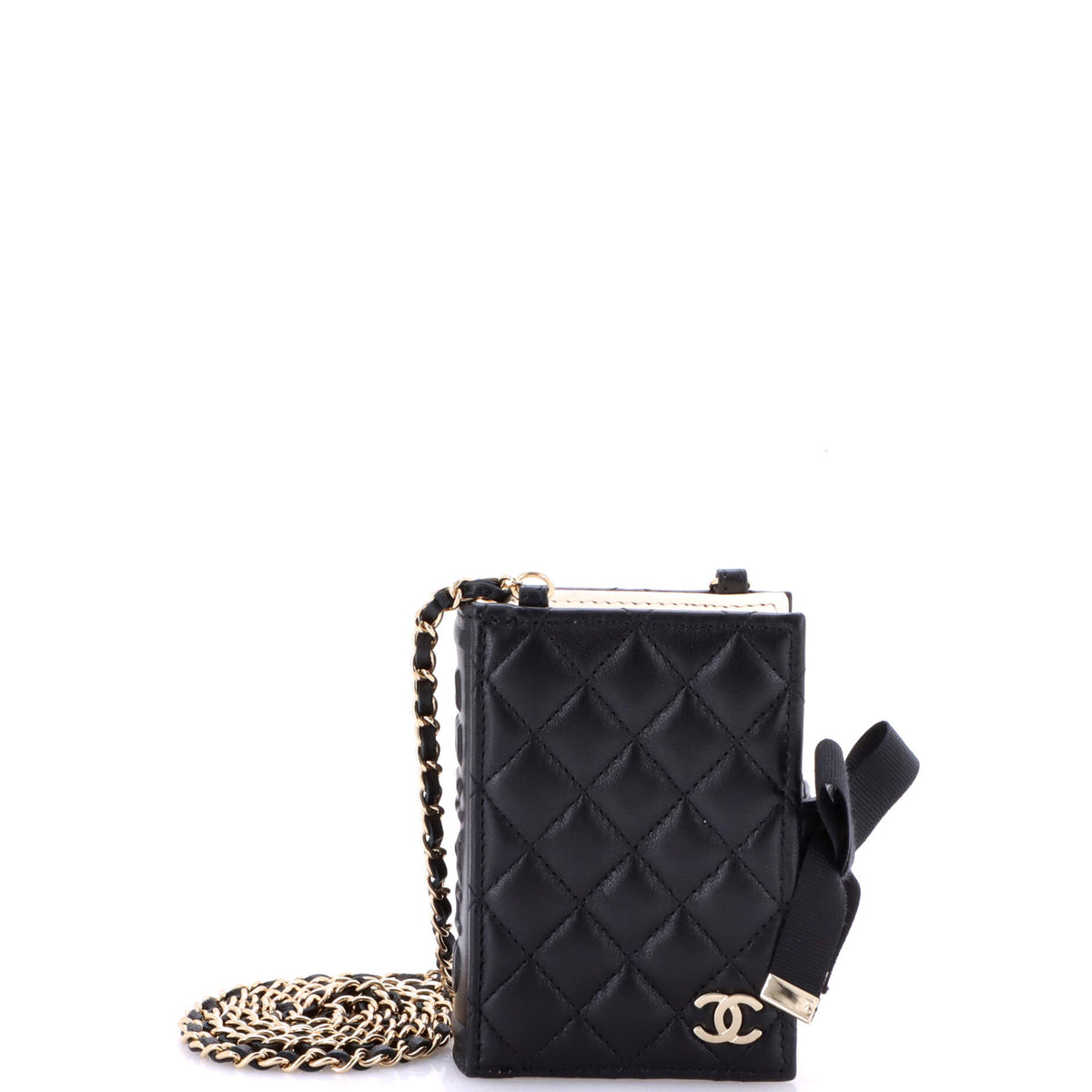 Chanel CHANEL CC Book Card Holder with Chain Quilted Lambskin