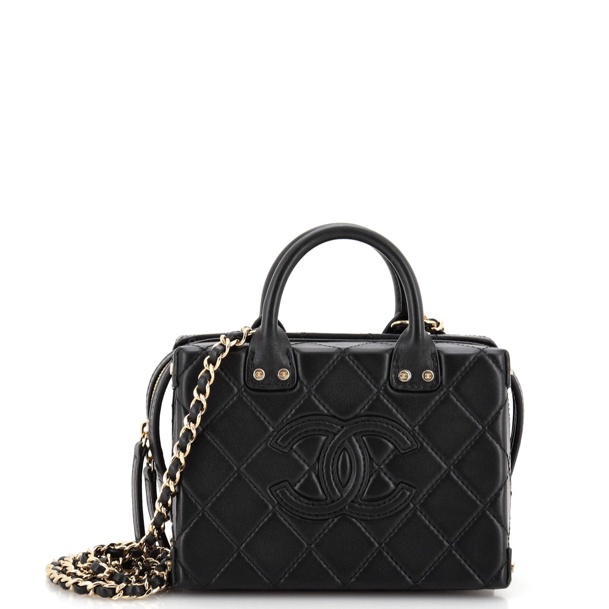 Chanel CHANEL CC Top Handle Convertible Vanity Case Quilted Calfskin Small