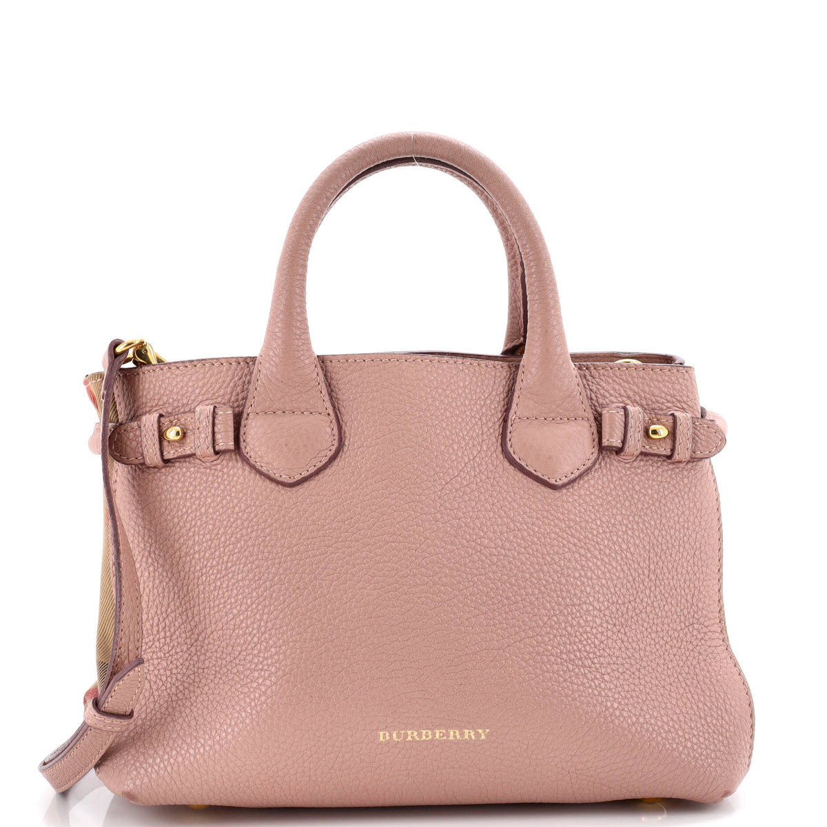 Burberry Banner Tote Leather and House Check Canvas Small