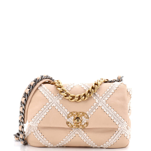 CHANEL 19 Flap Bag Crochet Quilted Calfskin Medium