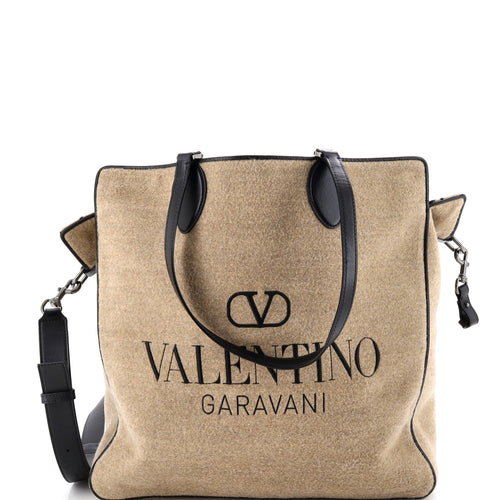 VALENTINO GARAVANI Reversible Shopping Tote Toile Iconograph Fabric with Leather Medium