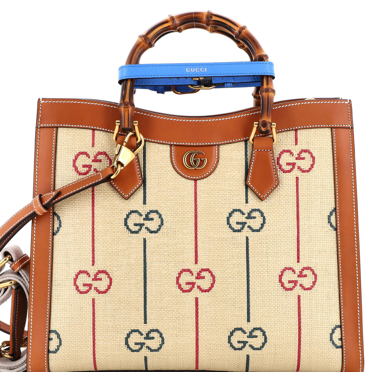 Gucci GUCCI Diana NM Bamboo Handle Tote GG Raffia Medium