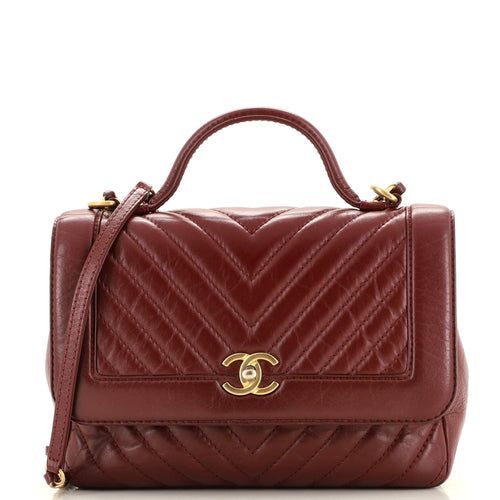 CHANEL Top Handle Flap Bag Chevron Calfskin Medium