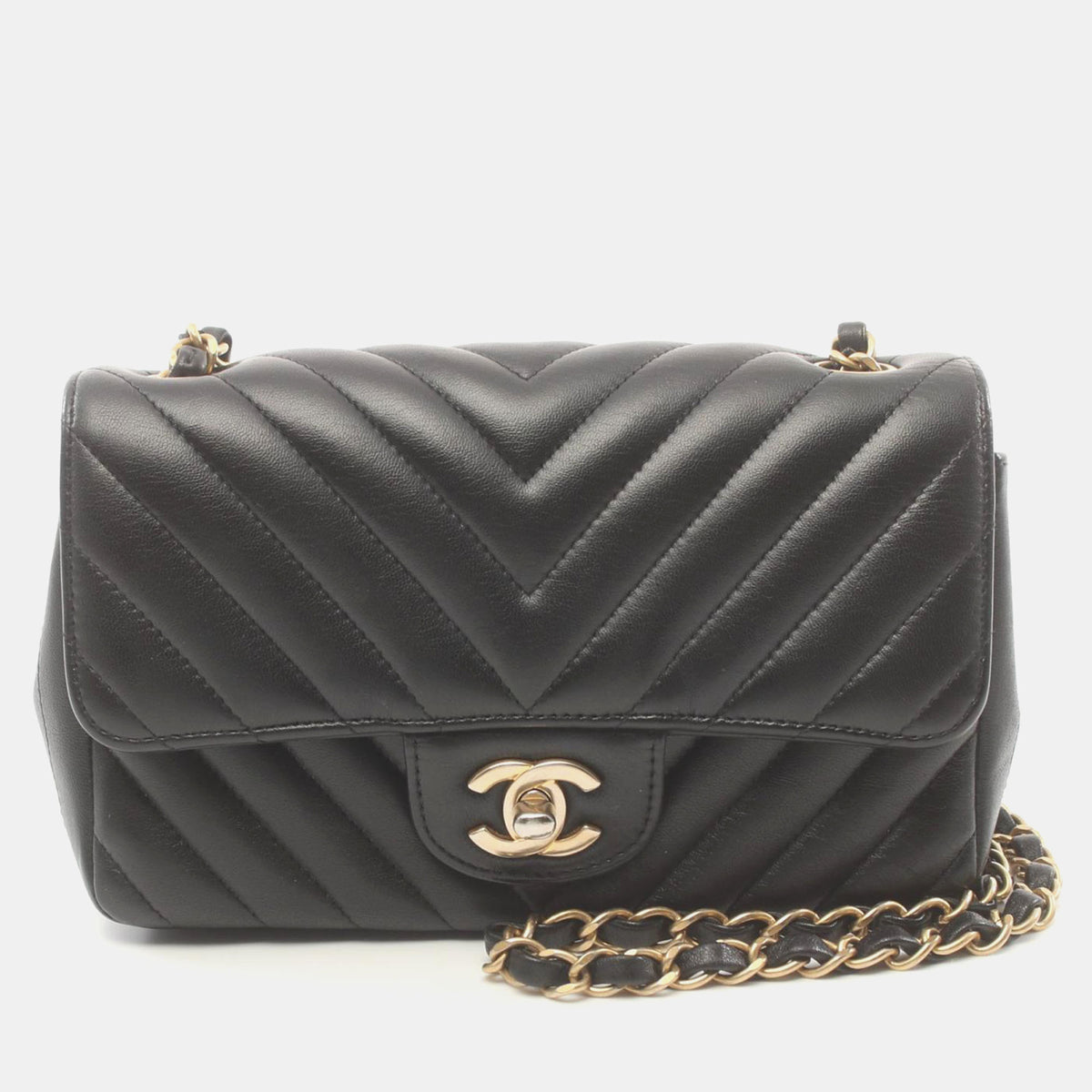 Chanel Black Leather Chevron Stitch Flap Shoulder Bag