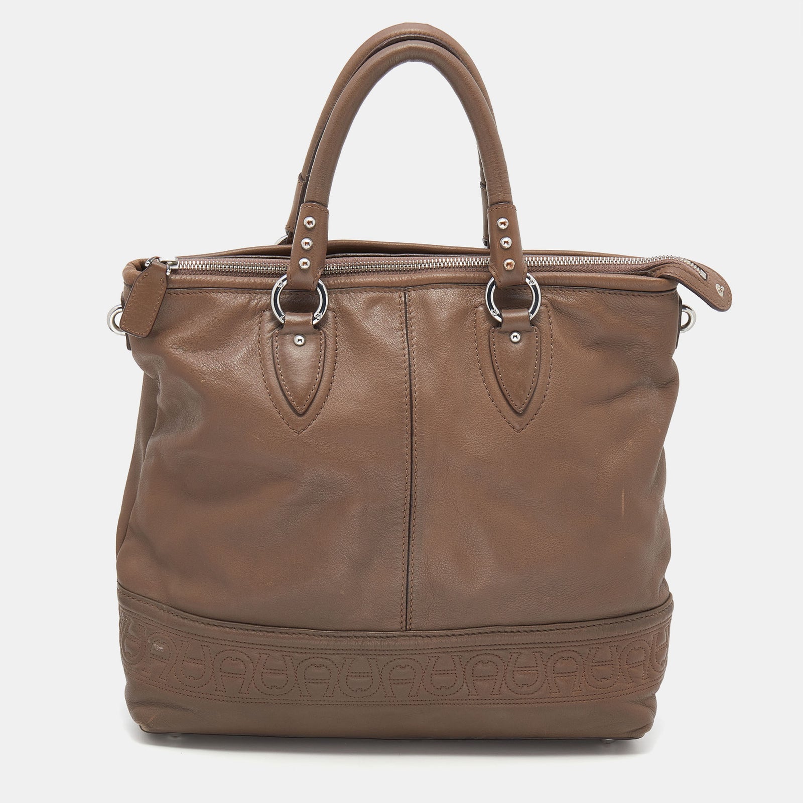 Aigner Dark Taupe Leather Zip Tote