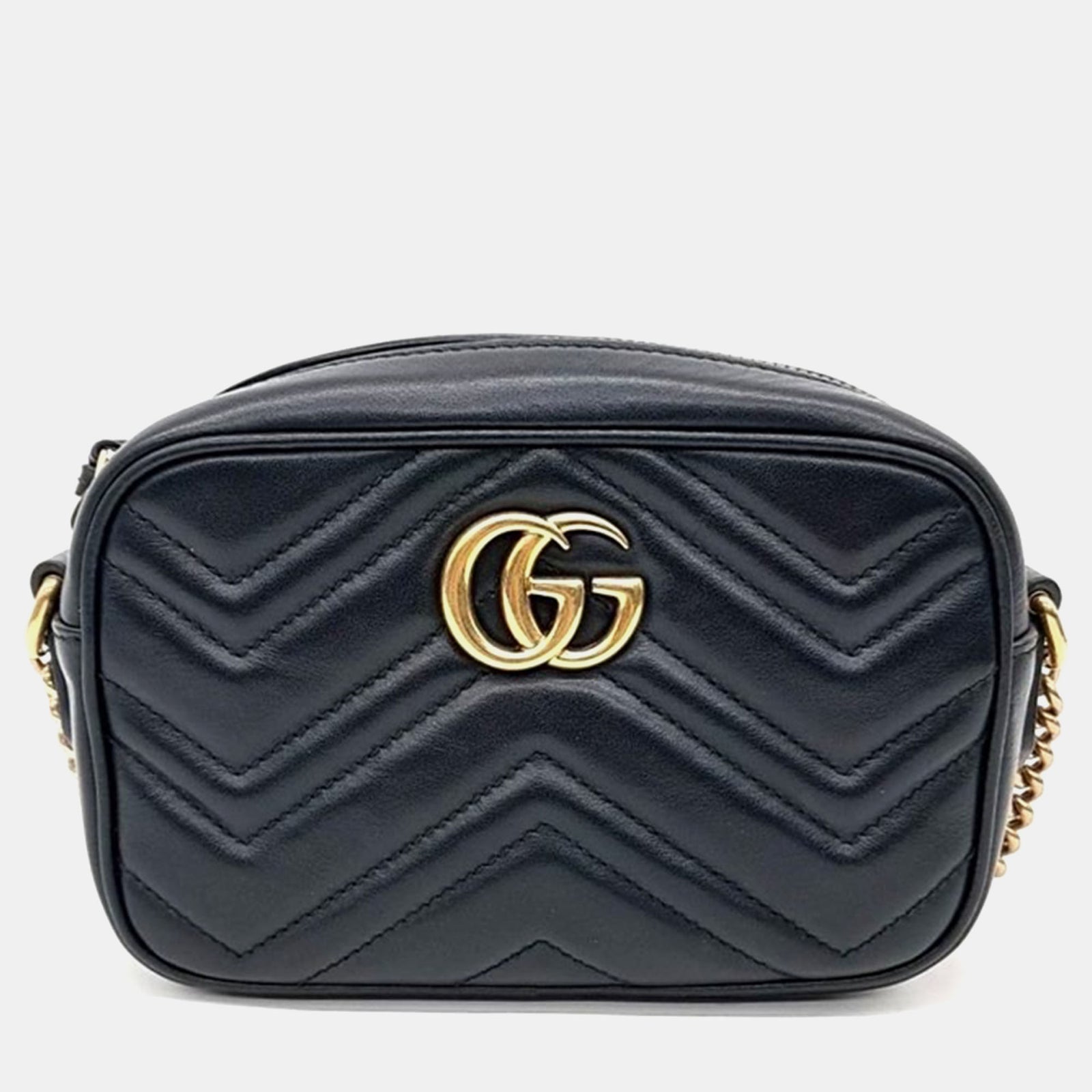 Gucci Schwarze GG Marmont Matelassé-Mini-Umhängetasche aus Leder