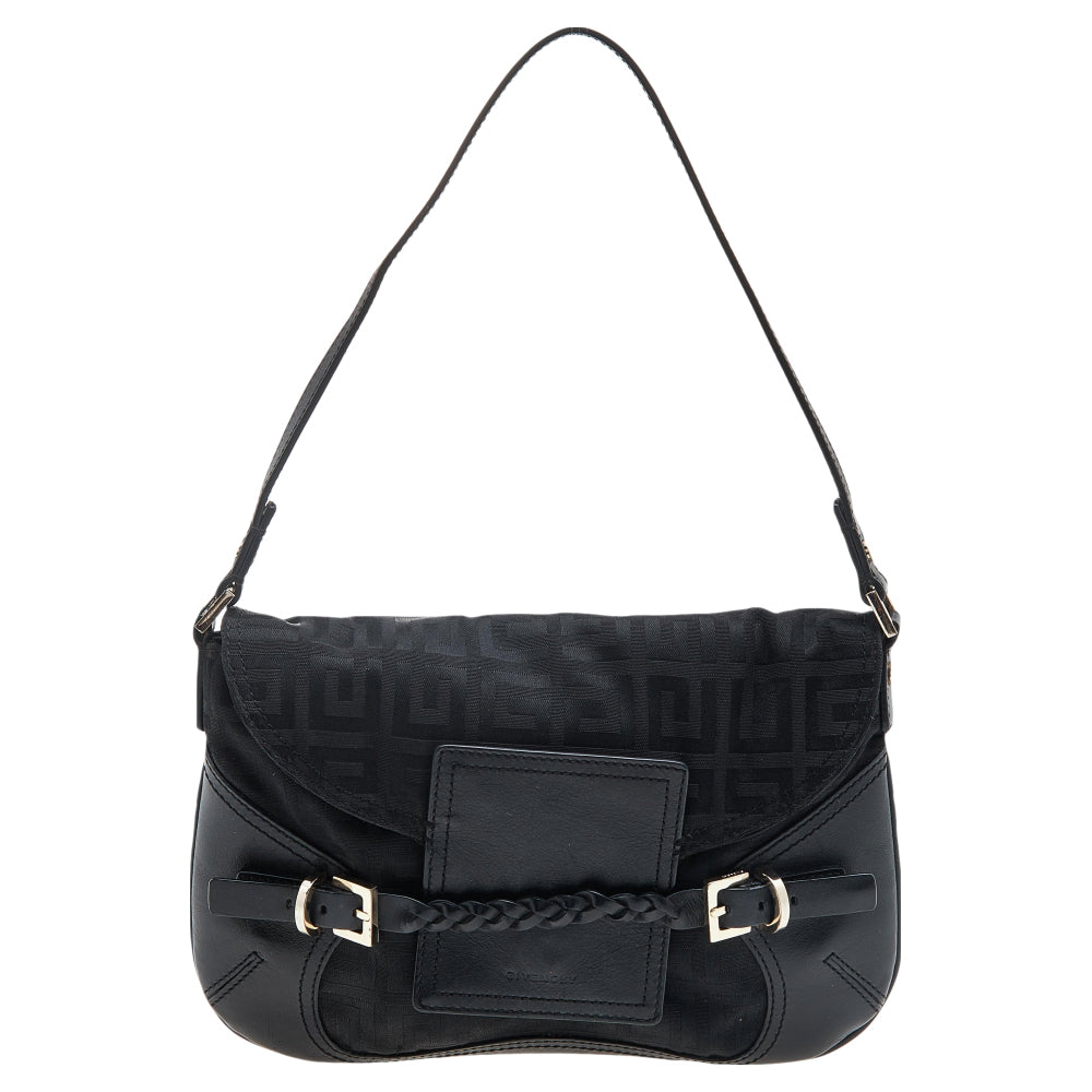 Givenchy Black Monogram Canvas And Leather Flap Shoulder Bag