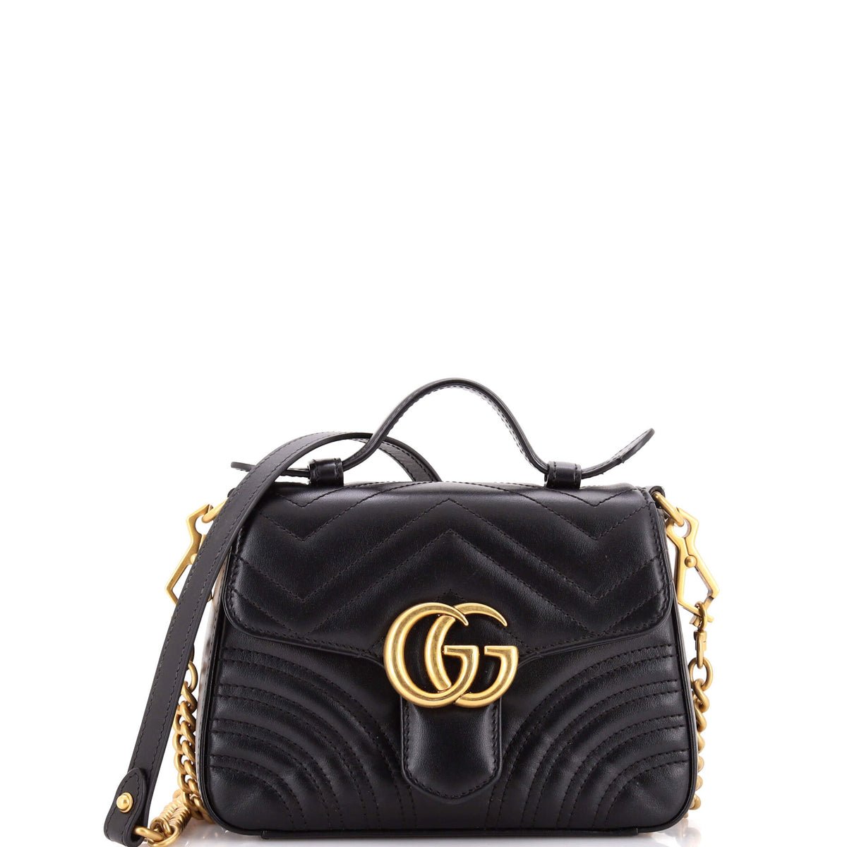 Gucci GUCCI GG Marmont Top Handle Flap Bag Matelasse Leather Mini