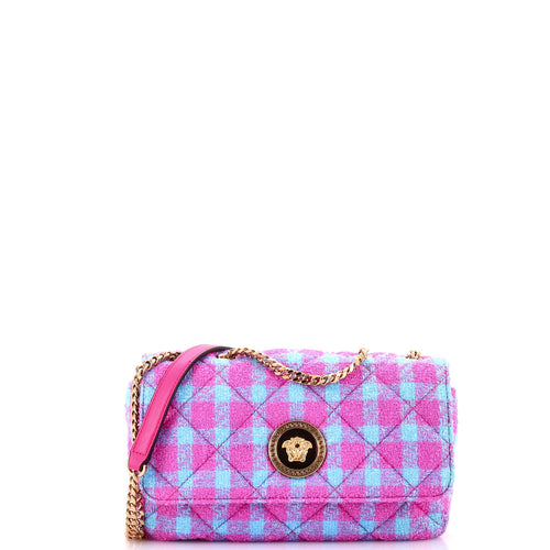VERSACE Medusa Icon Chain Flap Bag Quilted Tweed Mini
