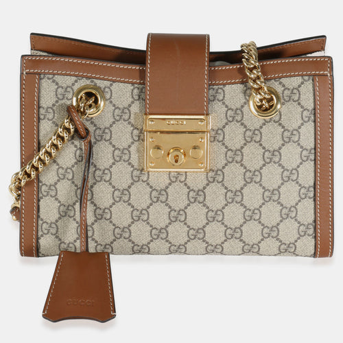 Brown GG Supreme Canvas Small Padlock Chain Tote Bag