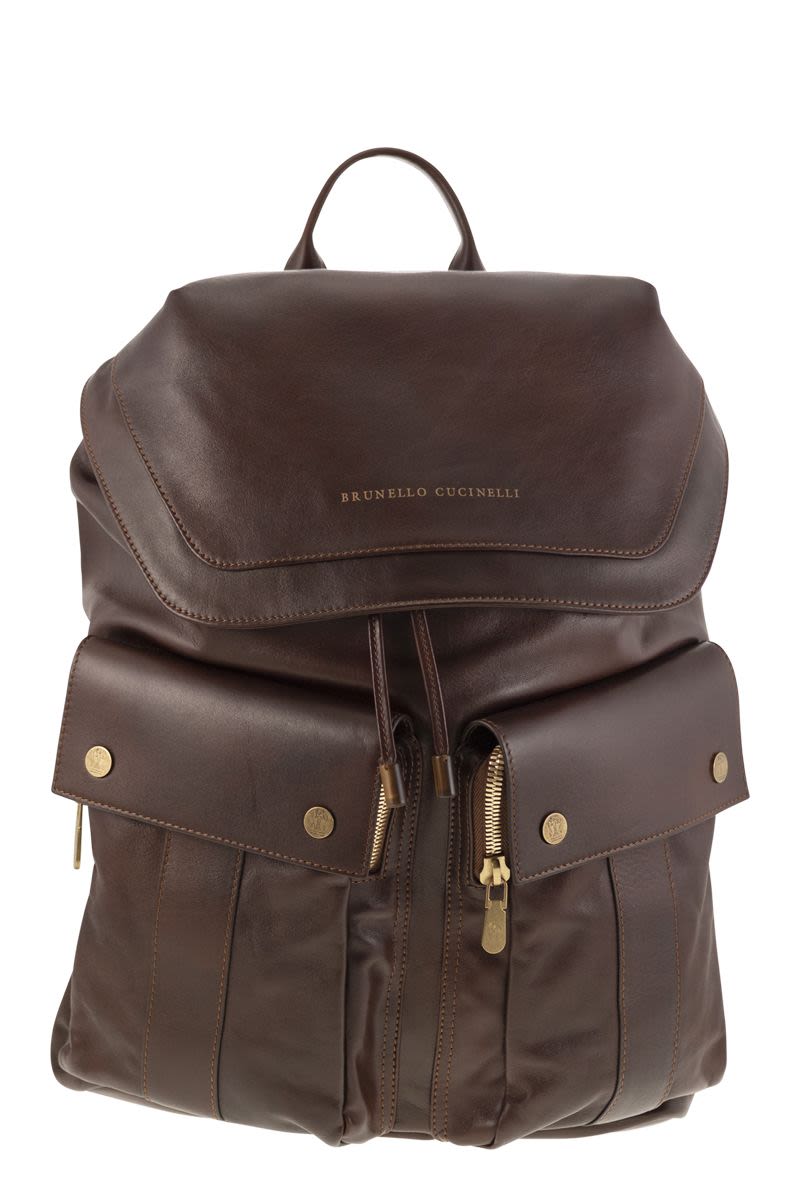 Brunello Cucinelli Men's Leather Backpack in Burgundy | MBCIU325