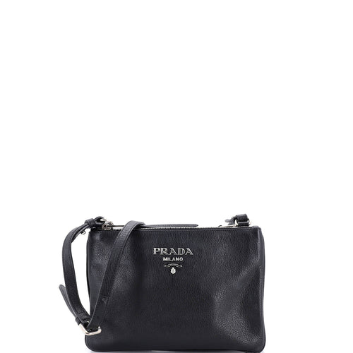 PRADA Double Zip Crossbody Bag Vitello Daino Small