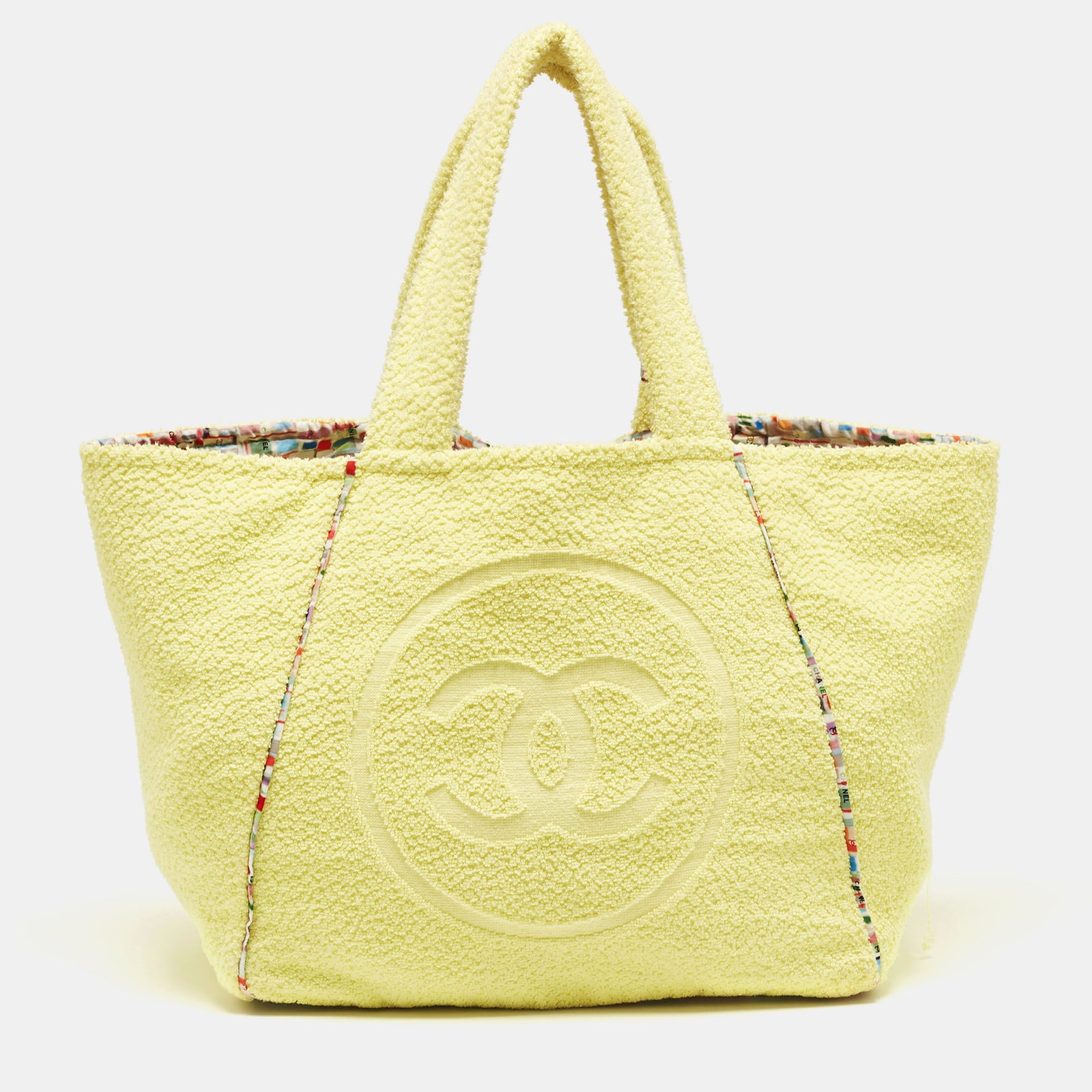 Chanel Gelbe CC-Strandtasche aus Frottee mit Handtuchset