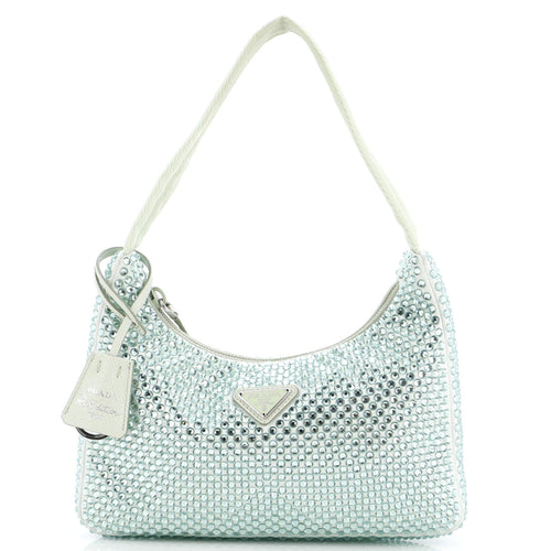 PRADA Re-Edition 2000 Hobo Crystal Embellished Satin Mini