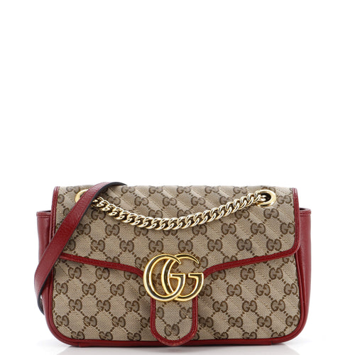 GUCCI GG Marmont Flap Bag Diagonal Quilted GG Canvas Small