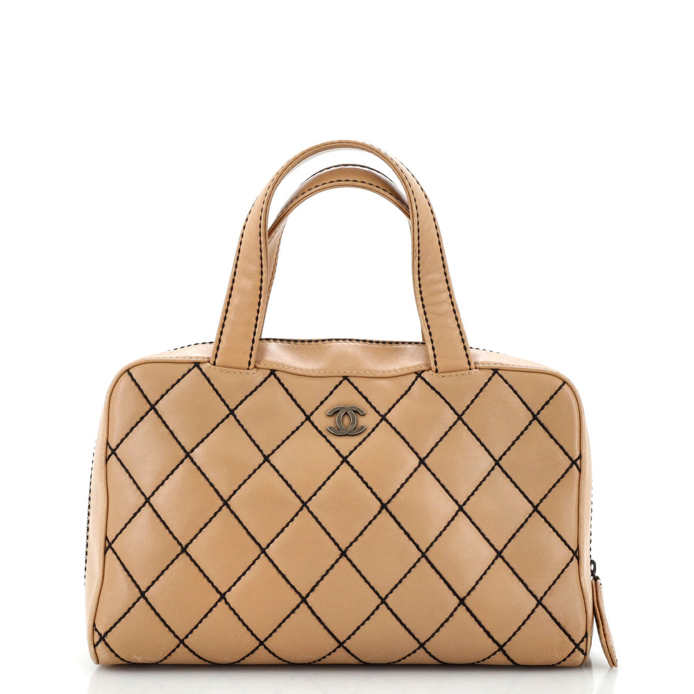 CHANEL Surpique Boston Bag Quilted Leather Large