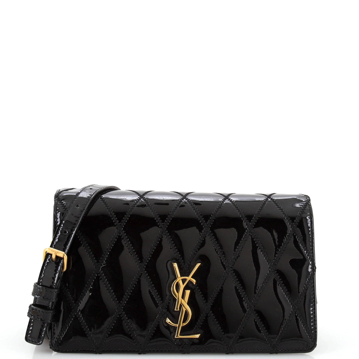 Saint Laurent Angie Chain Shoulder Bag Quilted Patent Small