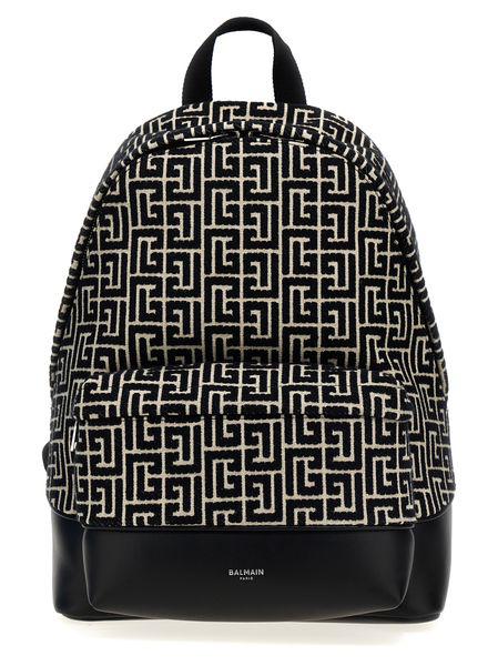 Balmain Men's Backpackmonogram Jacquard in Ivoryblack | DM1GE150TJMY