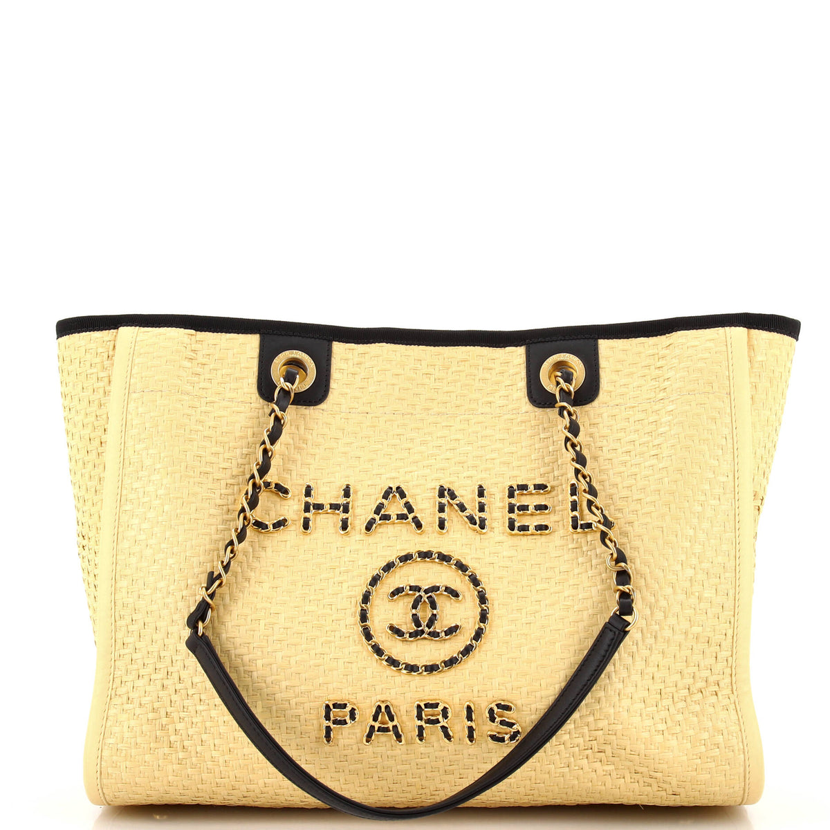 Chanel CHANEL Deauville Tote Straw with Chain Detail Small