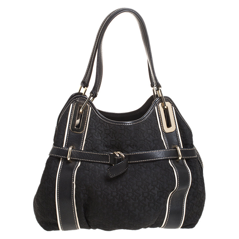 DKNY DKNY Black Monogram Fabric and Leather Tote