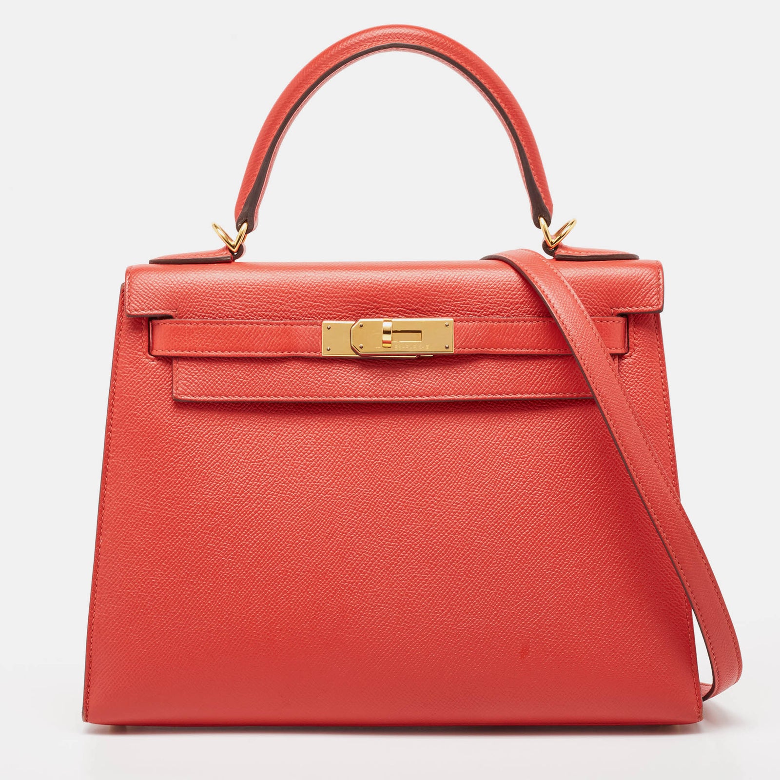 Herm?s Sac Kelly Sellier 28 en cuir Epsom finition dorée Rouge Tomate