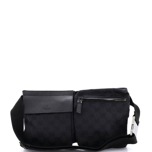 GUCCI Vintage Double Belt Bag GG Canvas with Leather