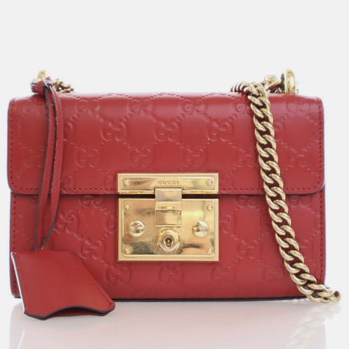 Red Leather Small Guccissima Padlock Shoulder Bag