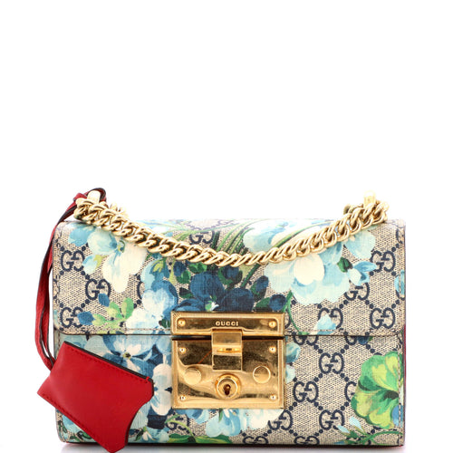 GUCCI Padlock Shoulder Bag Blooms Print GG Coated Canvas Small