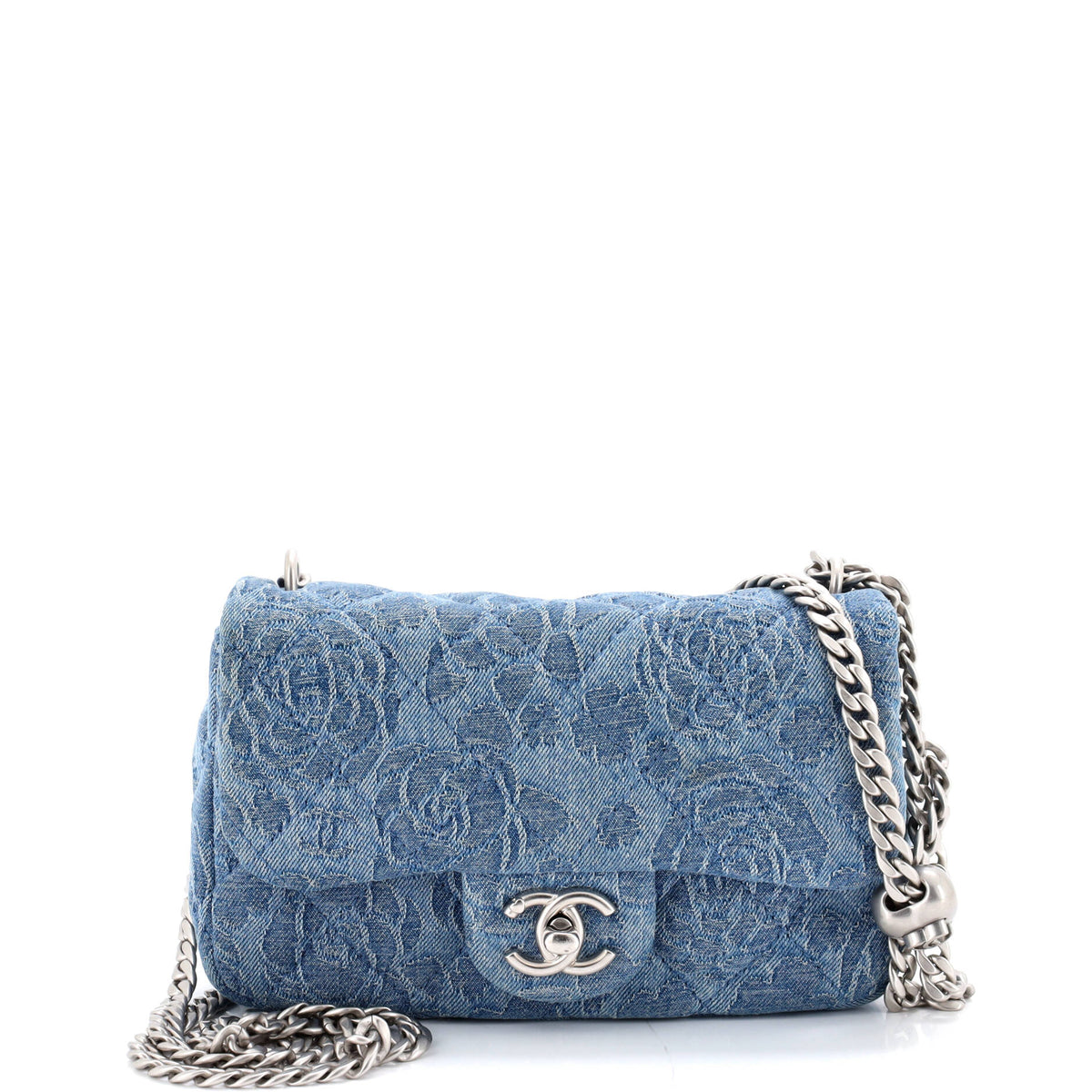 Chanel CHANEL Sweet Heart Chain Square Flap Bag Quilted Camellia Denim Mini