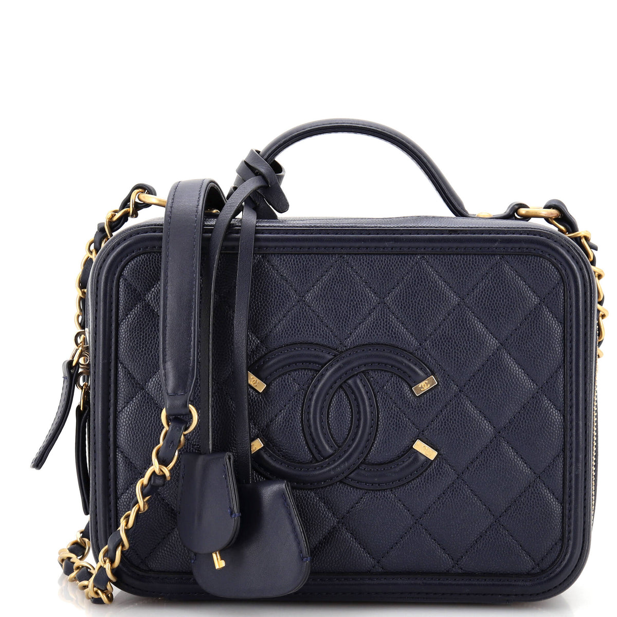 Chanel CHANEL Filigree Vanity Case Quilted Caviar Medium