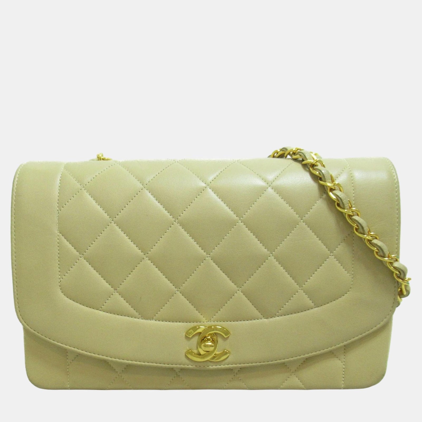 Chanel Sac à rabat Diana vintage de taille moyenne en cuir beige