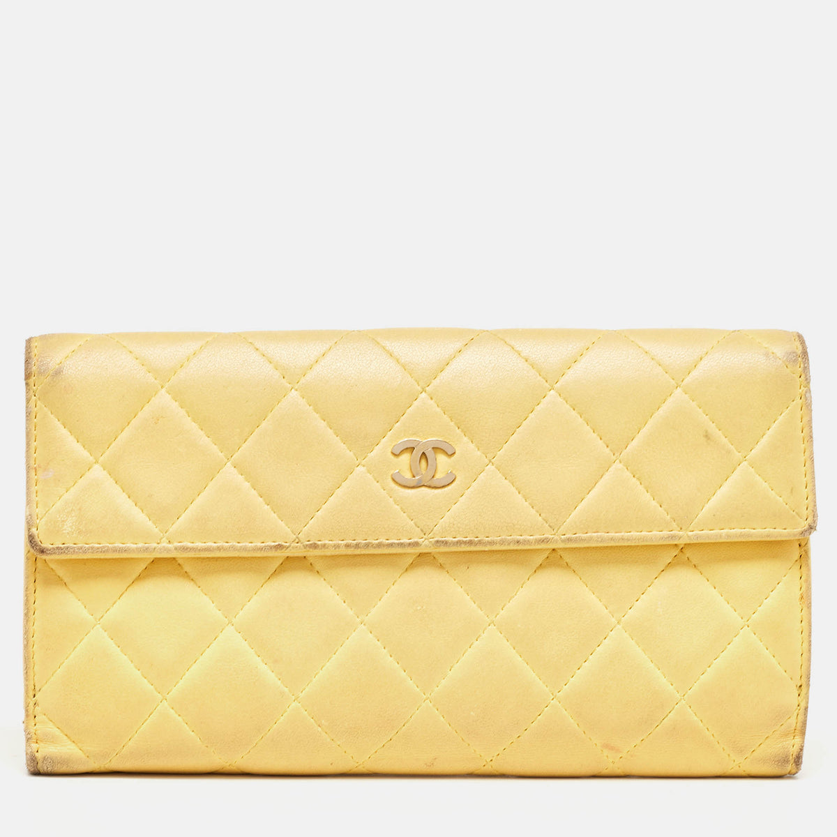 Chanel Yellow Quilted Leather CC Flap Continental Wallet
