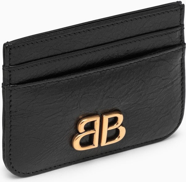 Balenciaga Women's Monaco Leather Card Holder With Logo in Black | 7654632AAXB