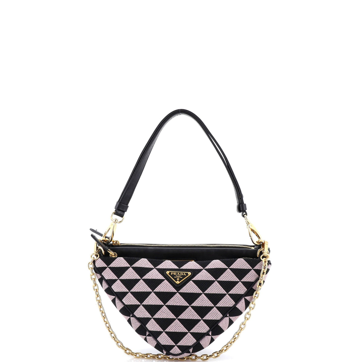 Prada PRADA Double Symbole Triangle Bag Leather and Jacquard Mini