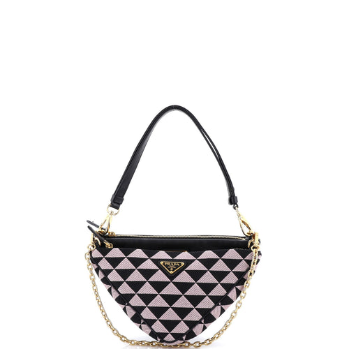 PRADA Double Symbole Triangle Bag Leather and Jacquard Mini