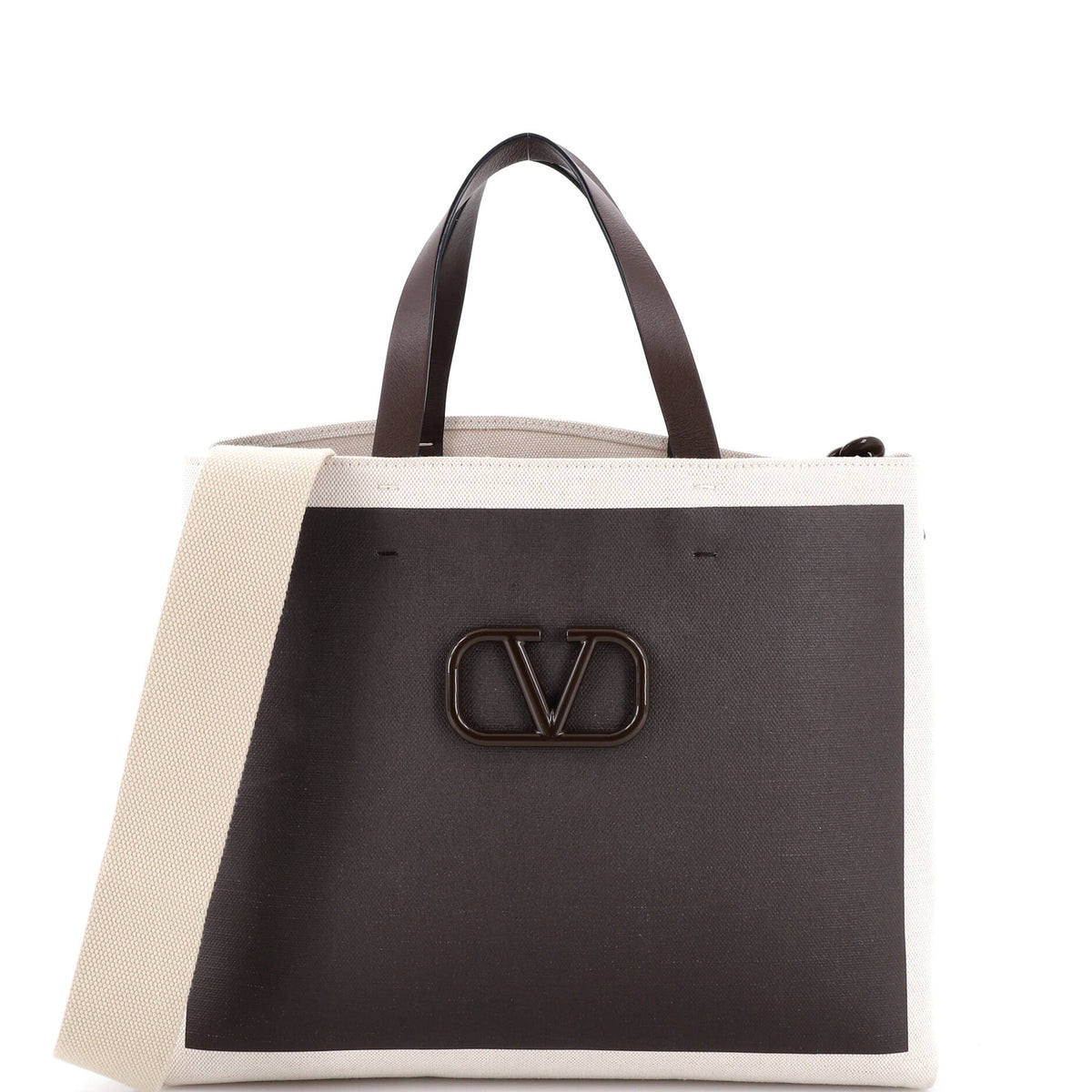 Valentino VALENTINO GARAVANI VLogo Signature Tote Leather and Canvas Large