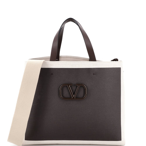 VALENTINO GARAVANI VLogo Signature Tote Leather and Canvas Large
