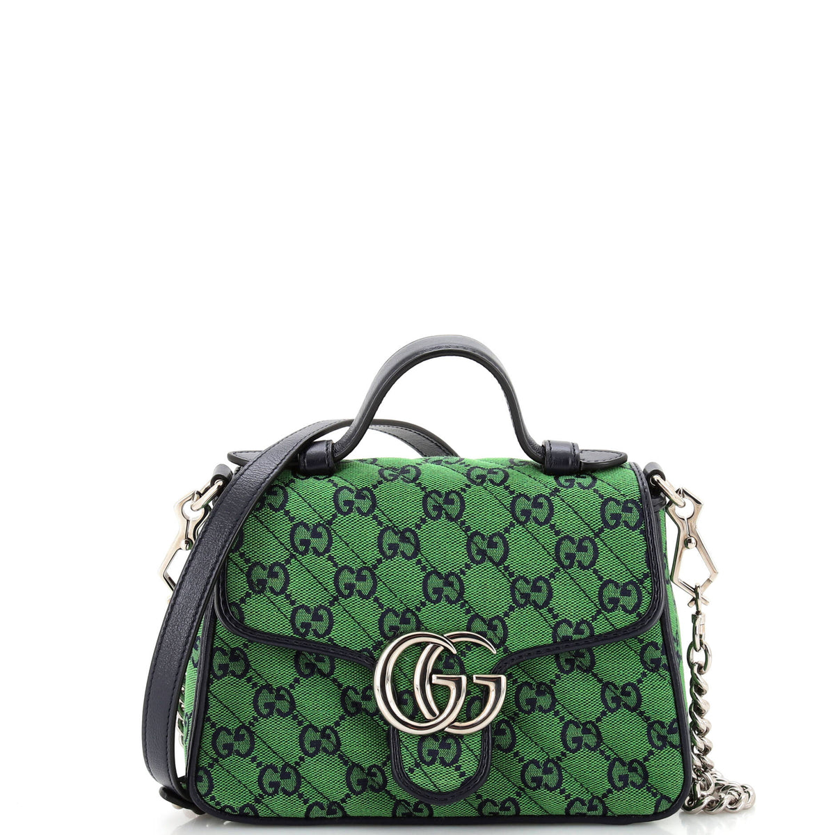 Gucci GUCCI GG Marmont Top Handle Flap Bag Diagonal Quilted GG Canvas Mini