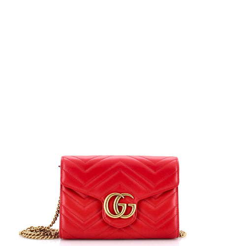 GUCCI GG Marmont Chain Wallet Matelasse Leather Mini