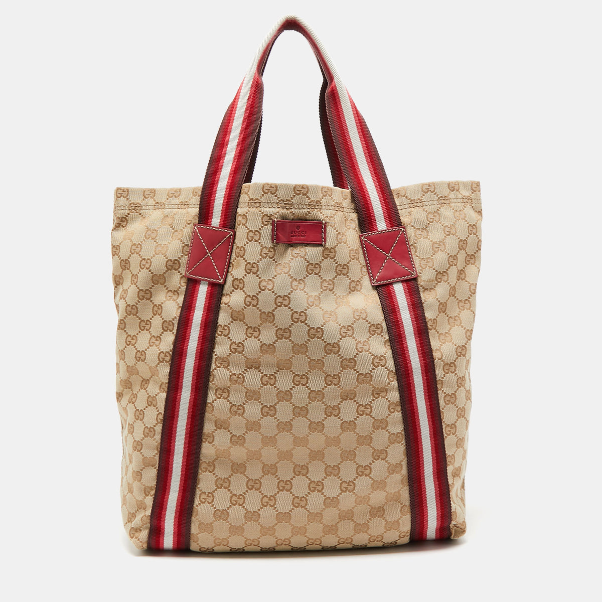 Gucci Beige/Red GG Canvas Web Shopper Tote