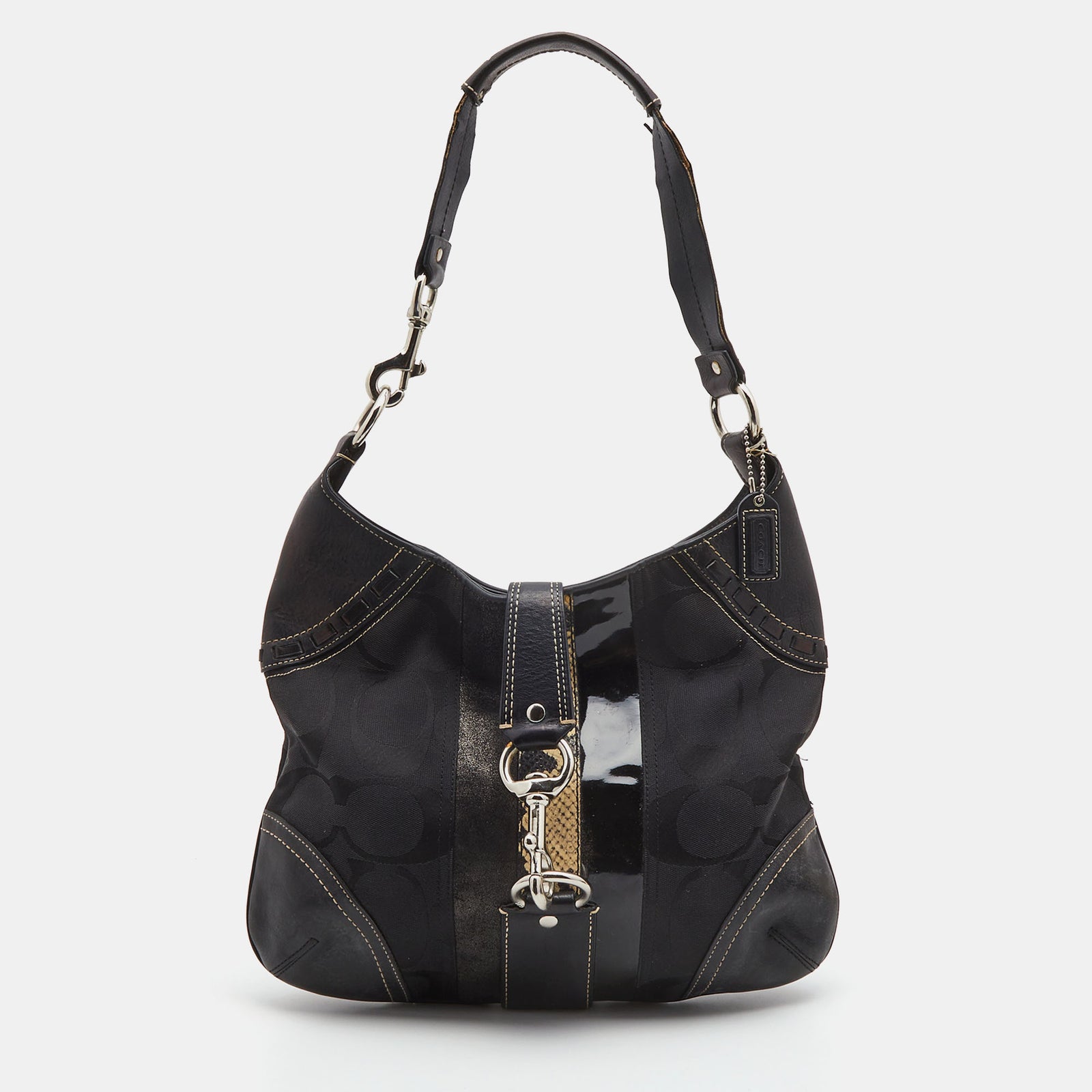 Coach Black Signature Canvas And Leather Hamilton Hobo